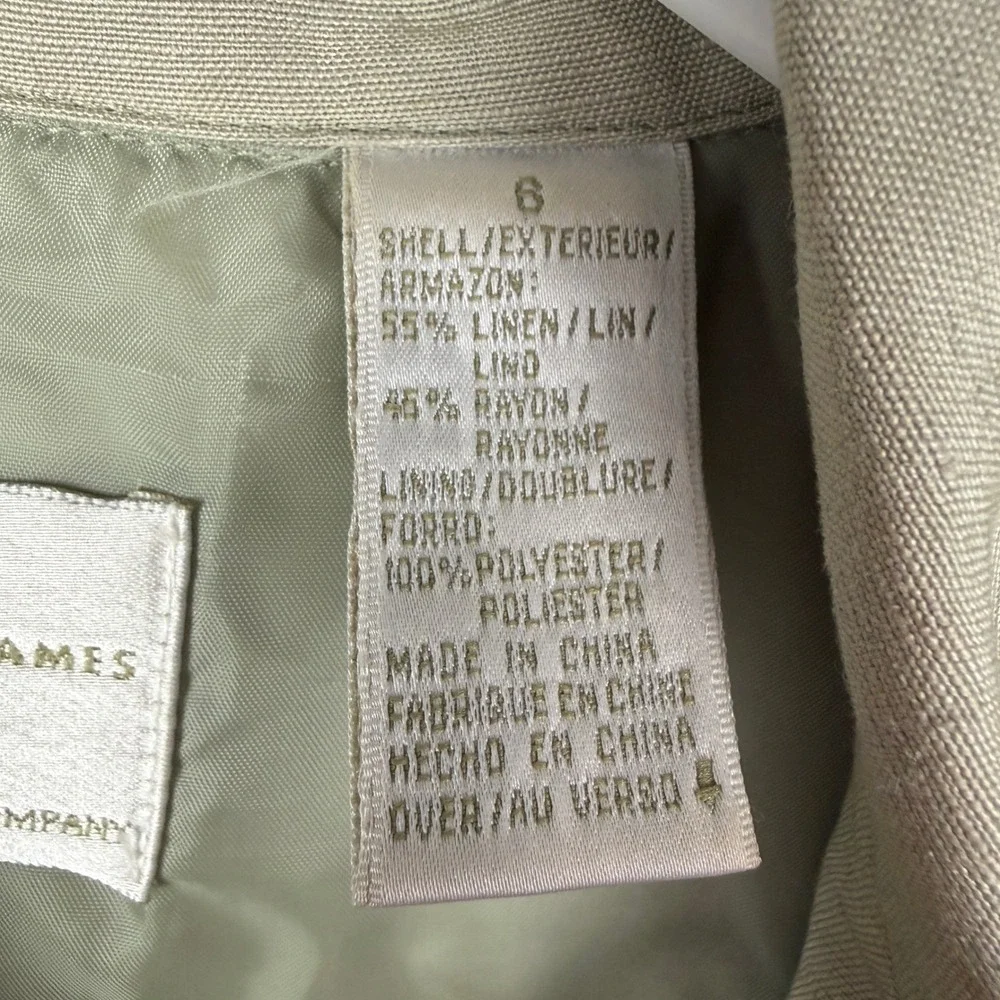 Emma James Liz Claiborne Sage Green Linen‎ Blend Fitted Blazer Top Women's 6